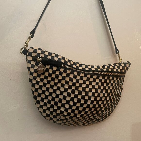 Clare V Grande Fanny Black and Cream Woven Checker - Picture 6 of 9